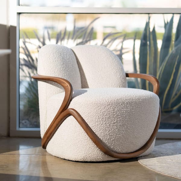 Modrest Fortuna Mid-Century Modern Off-White Fabric Arm Chair