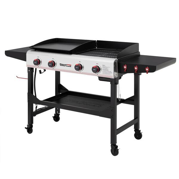 Camp Chef Portable Flat Top Grill, True Seasoned Griddle Surface, Four  12,000 BTU/hr. stainless steel burners