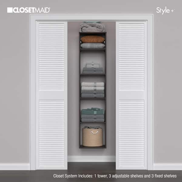 Style+ 17 in. W Modern Walnut Hanging Wood Closet Tower