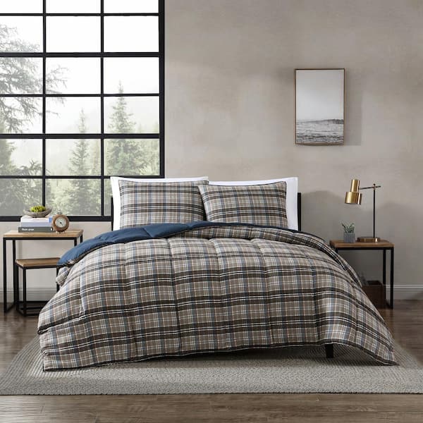 Eddie Bauer Rugged Plaid 3-Piece Beige Microsuede Full/Queen Comforter-Sham Set