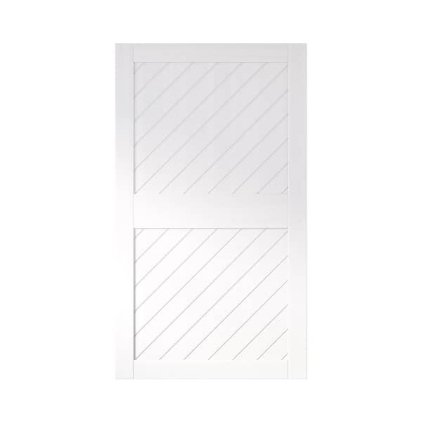 HOMACER XT1 50 in. x 84 in. C-Panel Solid Core White Slanted Stripe Design Pine Wood Interior Sliding Barn Door Slab