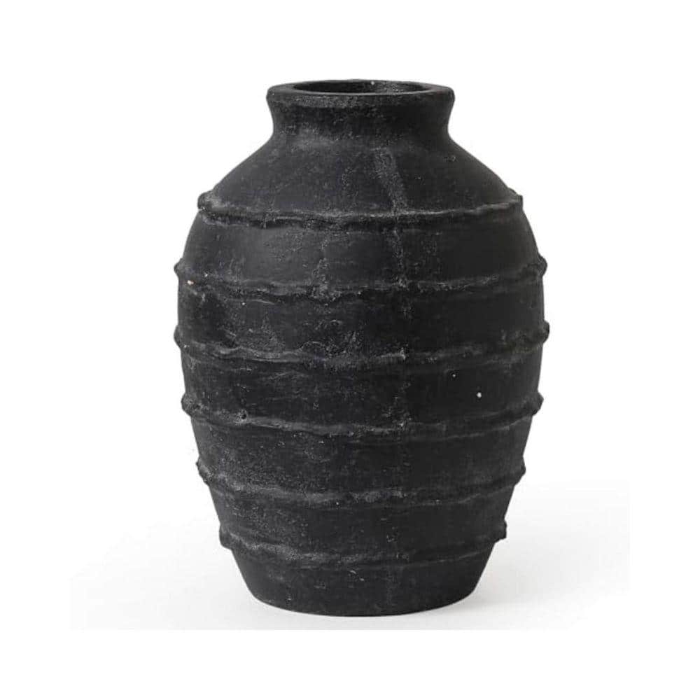 Rustic Large Black Ceramic Pot Decorative Vase, 11. 2 in. Round