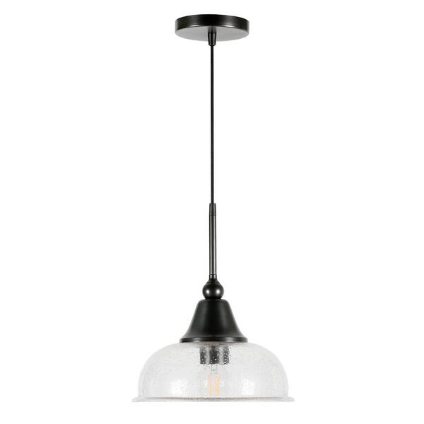 Meyer&Cross Magnolia 1-Light Aged Steel Pendant with Seeded Glass Shade