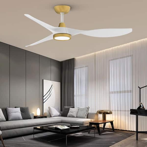 R3 Series 52 in. Indoor Ceiling Fan with Light, Quiet Reversible DC Motor and Dimmable 3 CCT Light Kit, White Gold
