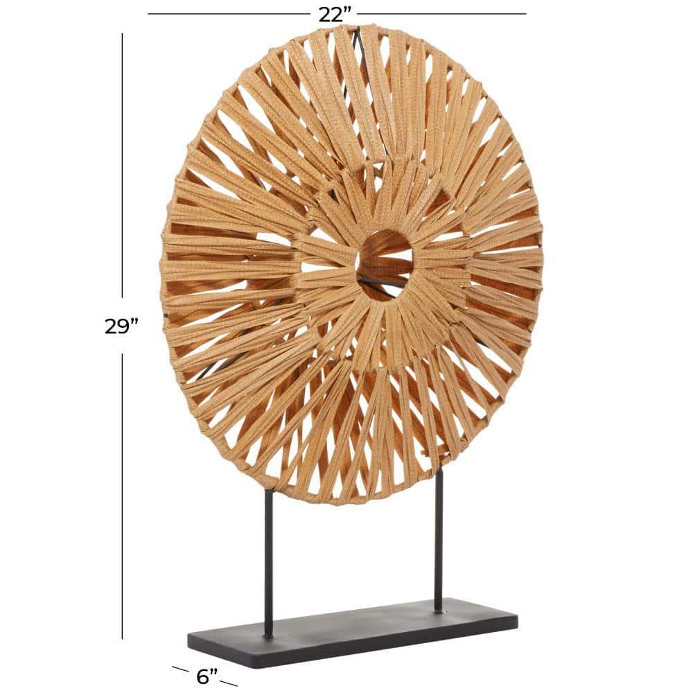 Brown Plastic Rattan Handmade Abstract Sculpture with Black Stand