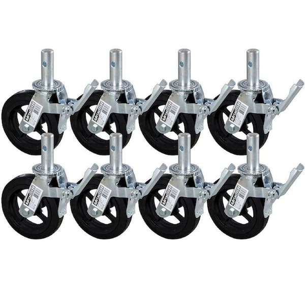MetalTech 8-inch Heavy-Duty Caster Wheel with Double-Lock Locking Pedal for Metaltech Scaffolding, 8-Pack