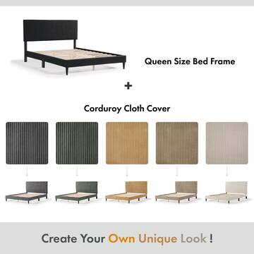 Furniture of America Claude Beige Fabric Frame Queen Platform Bed Removable Corduroy (Cover Only) EC-7231IV