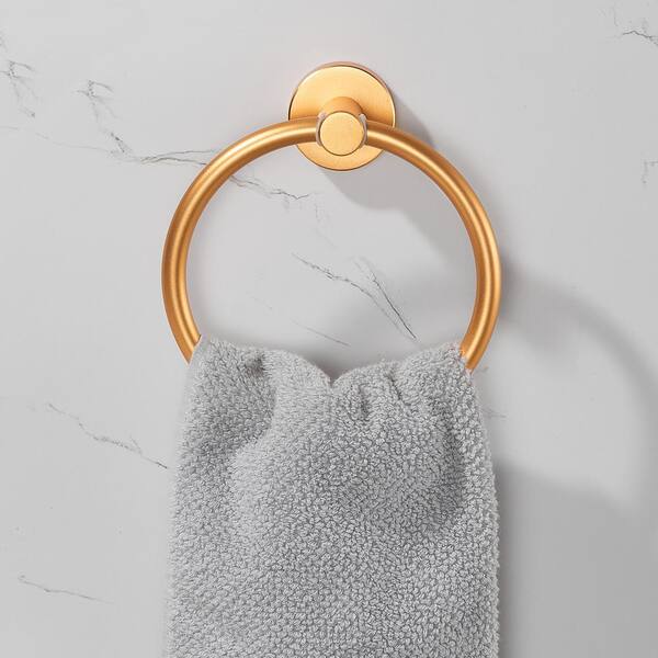 Towel Ring Brushed Gold, Bath Hand Towel Ring Thicken Space Aluminum Round  Towel Holder for Bathroom 2022-9-3-1 - The Home Depot