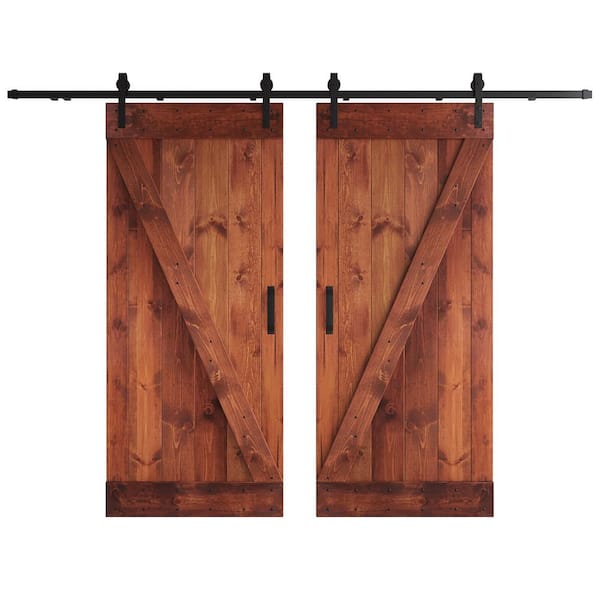 COAST SEQUOIA INC Z Series 72 in. x 84 in. Red Walnut DIY Knotty Wood Double Sliding Barn Door with Hardware Kit