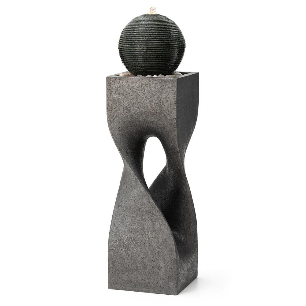 Modern Gray Polyresin Pedestal Fountain with LED Light