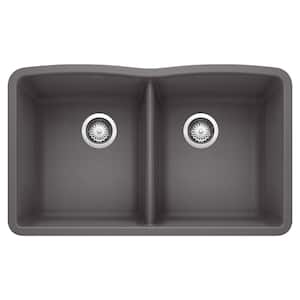 DIAMOND Undermount Granite Composite 32.06 in. 50/50 Double Bowl Kitchen Sink in Cinder