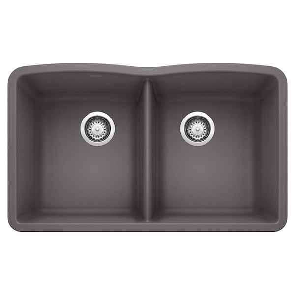 Blanco DIAMOND Undermount Granite Composite 32.06 in. 50/50 Double Bowl Kitchen Sink in Cinder