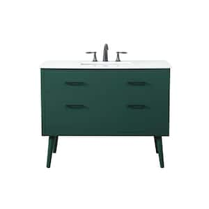 Simply Living 42 in. W x 22 in. D x 33.5 in. H Bath Vanity in Green with Ivory White Engineered Marble Top