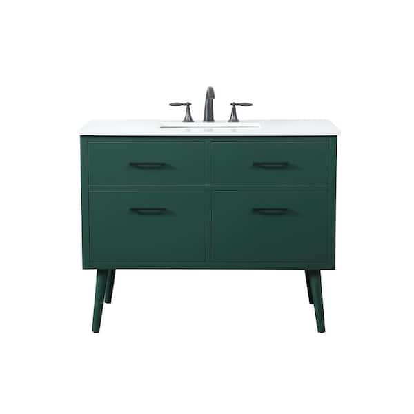 Unbranded Simply Living 42 in. W x 22 in. D x 33.5 in. H Bath Vanity in Green with Ivory White Engineered Marble Top