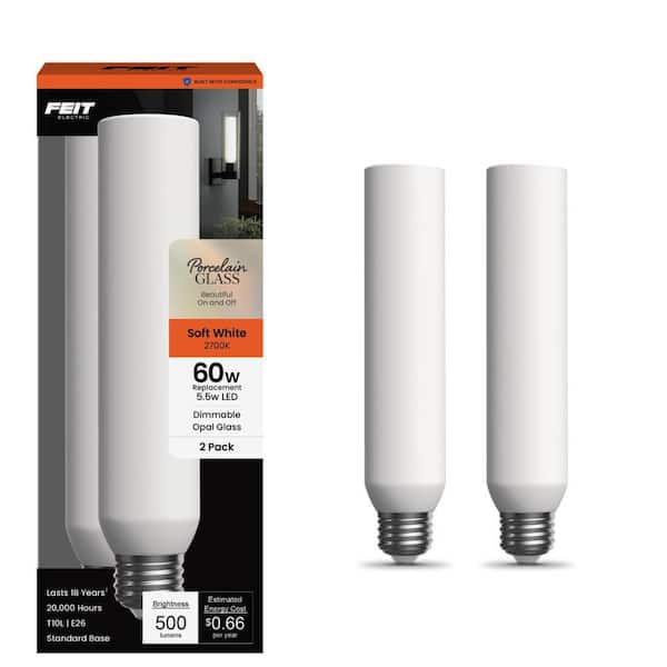 60-Watt Equiv. T10L Dimmable Straight Filament Opal E26 Vintage Edison Tubular LED Light Bulb, Soft White 2700K (2-Pack)