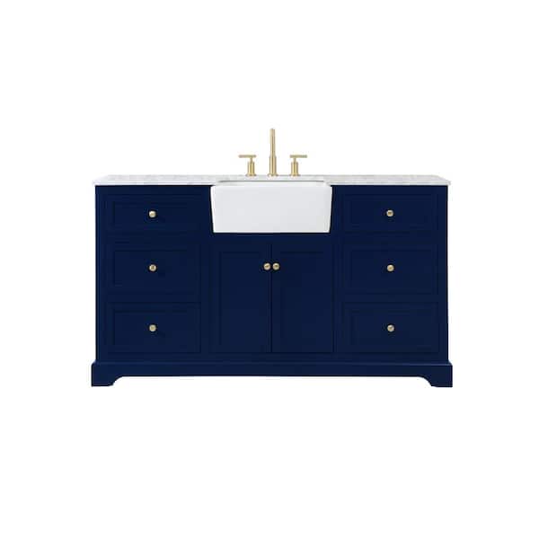 Unbranded Simply Living 60 in. W x 22 in. D x 34.75 in. H Bath Vanity in Blue with Carrara White Marble Top