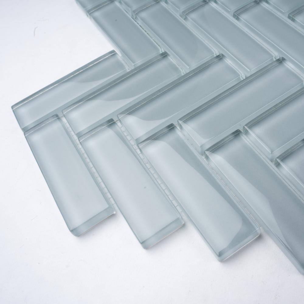 Gray 11" x 12.6" Herringbone Polished Glass Mosaic Tile