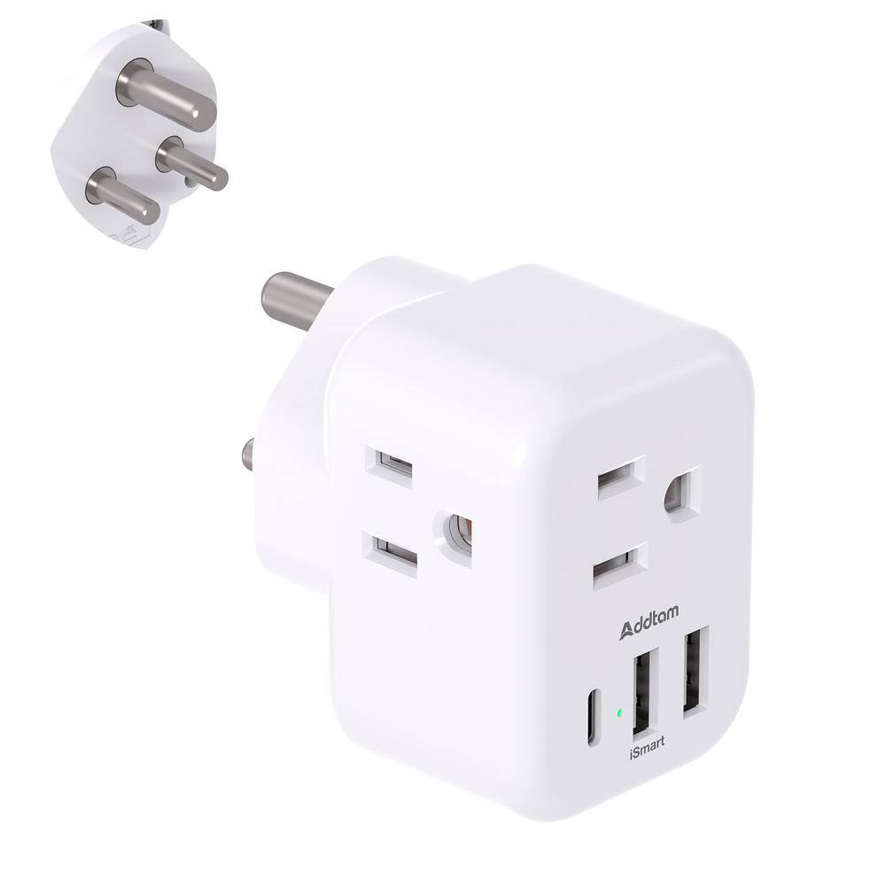 Etokfoks 5 Amp. Grounded Plug Travel Adapter with 3 AC Outlets 3 USB Ports 1 USB C Type M