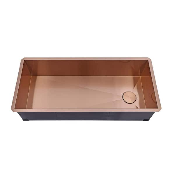 Kingsman Hardware Kingsman 42 in. Undermount Single Bowl Satin Rose Gold Matte Copper Stainless Steel 16-Gauge Kitchen Sink