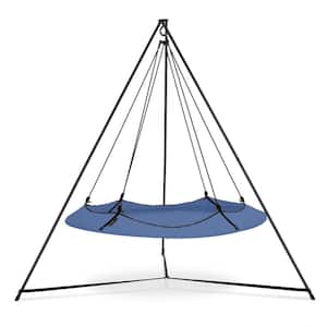 6 ft. Portable Circular Family Hammock Bed with Stand in Ink Blue and Black