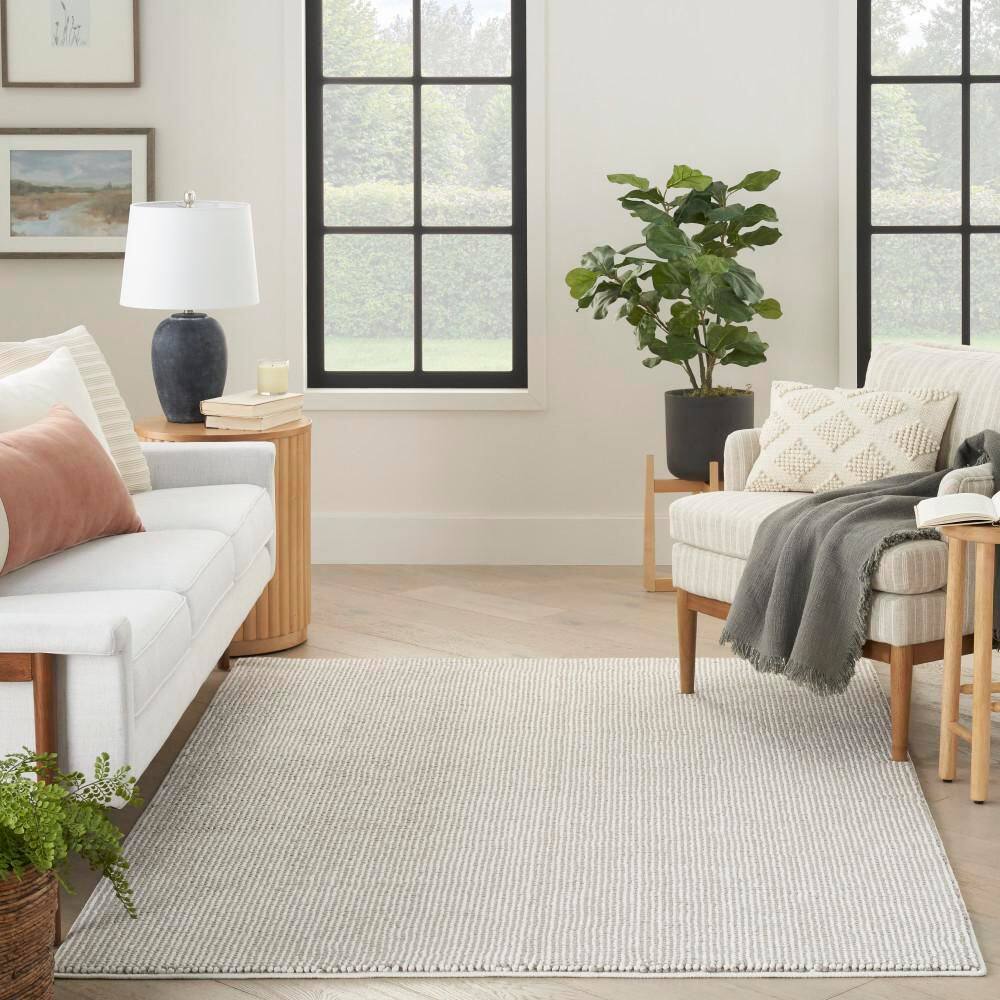 Ivory Mocha Rectangular Synthetic Easy Care Area Rug 5'3" x 7'