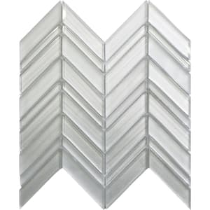 White 10.4 in. x 10.4 in. Chevron Polished and Honed Glass Mosaic Tile (3.76 sq. ft./Case)