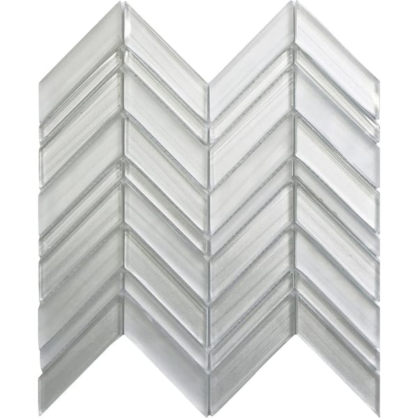 Apollo Tile White 10.4 in. x 10.4 in. Chevron Polished and Honed Glass Mosaic Tile (3.76 sq. ft./Case)