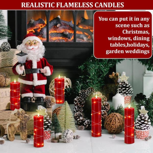 Battery Operated LED Red Cardinals Hurricane Candles - Set of 3