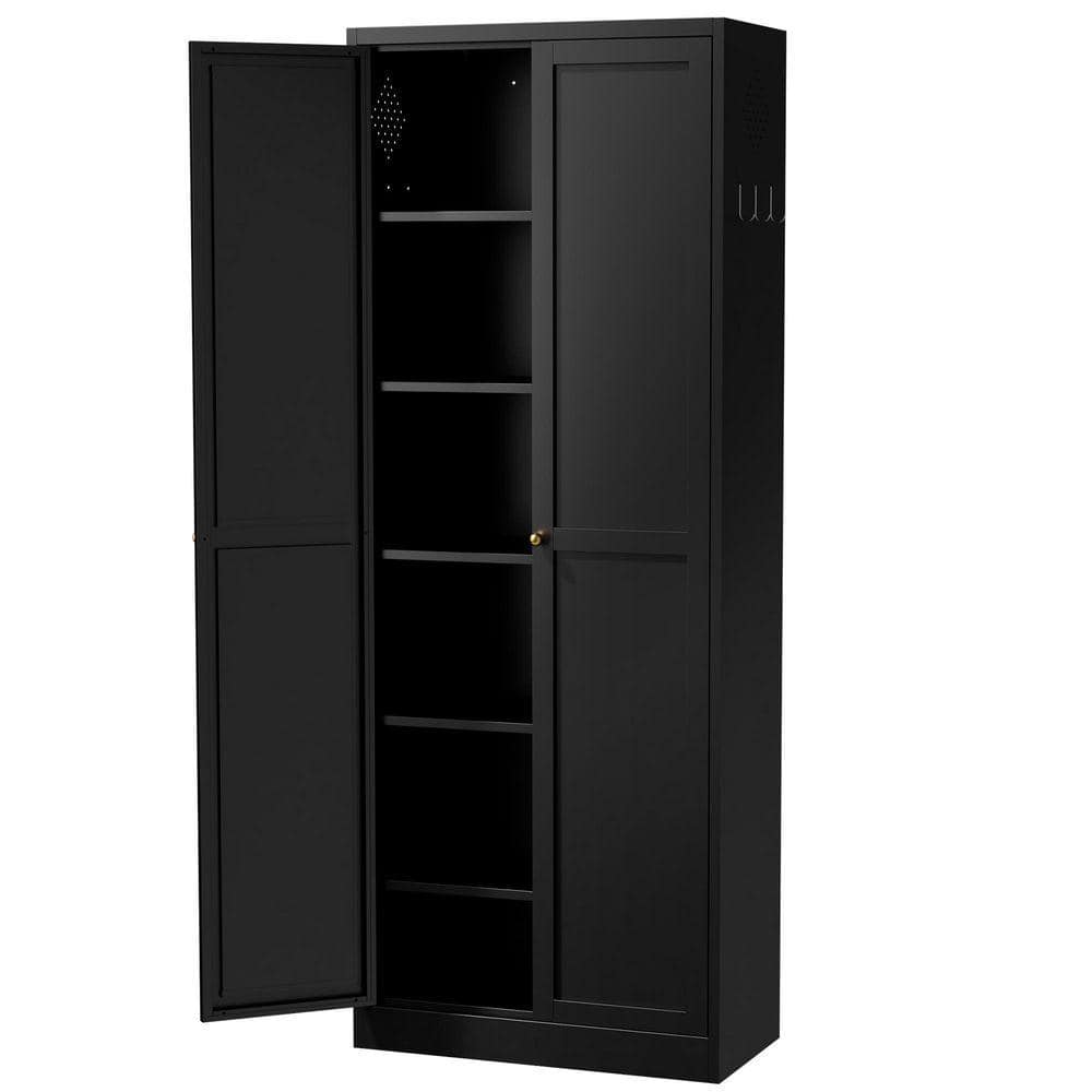 72 in. Black Metal Pantry Cabinet with Doors and 5-Adjustable Shelves
