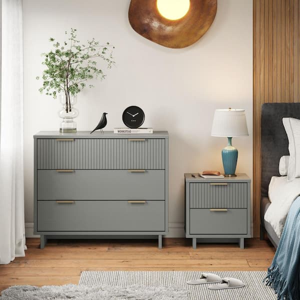 Granville Light Grey 2-Drawer 18.11 in. W Nightstand and 3-Drawer 37.8 in. W Standard Dresser (Set of 2)