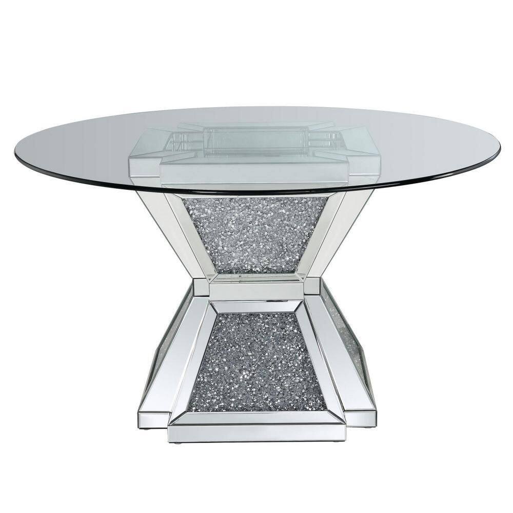 Contemporary 52'' Round Wood & Glass Dining Table with Crystal Accents