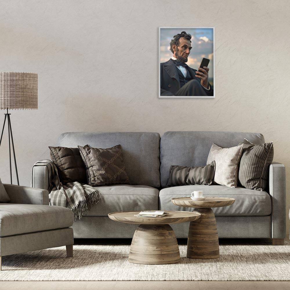 Abe Lincoln with Cellphone by Michael McKinney Gray Framed People Giclee Art Print 20 in. x 16 in. price history on PriceWatchPro