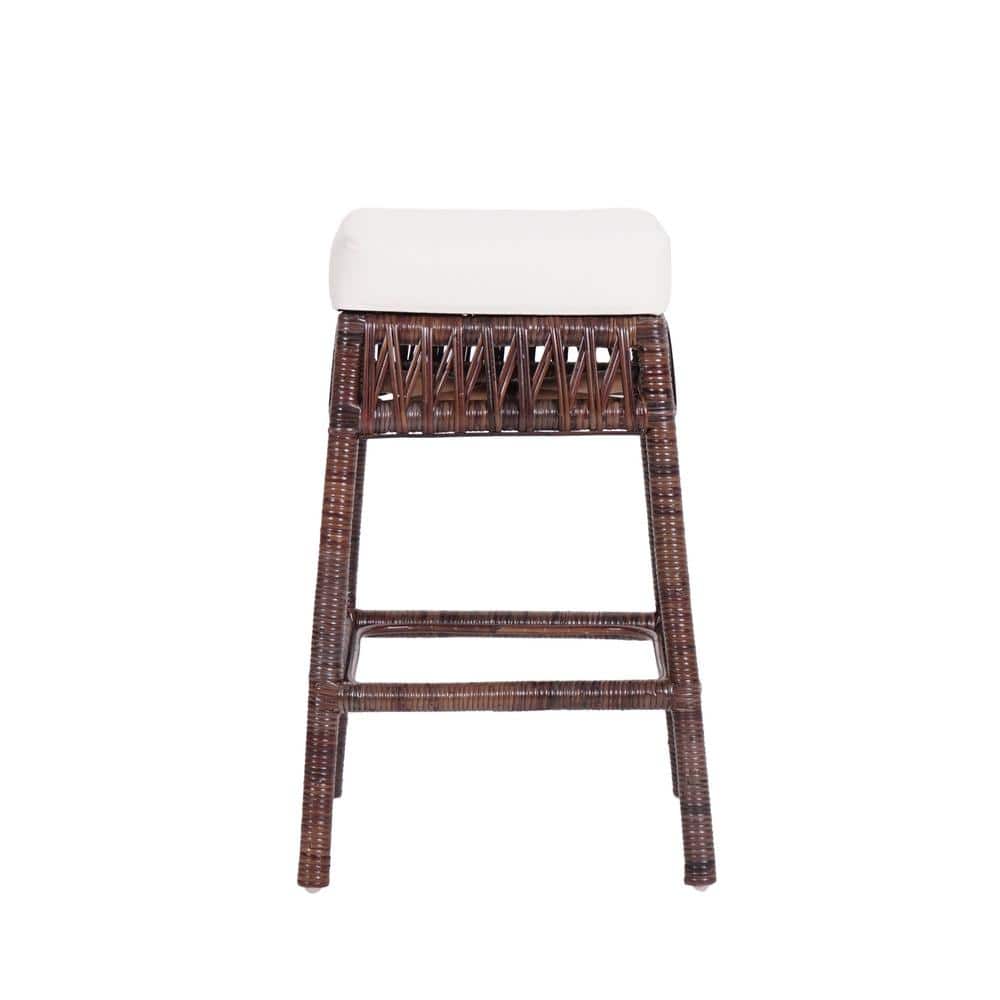 Bali 19" Brown Rattan Backless Counter Stool with Cushion
