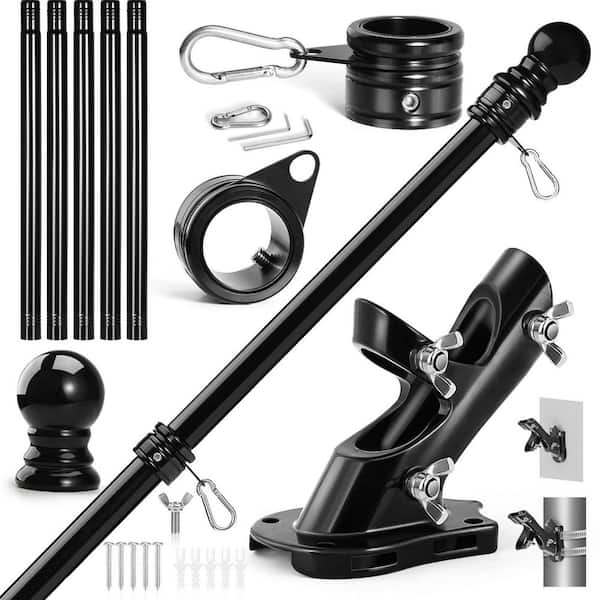 6 ft. Black Stainless Steel Flagpole with 1 in. Metal 360° Rotating Flag Pole Rings and 2-Position Flagpole Brackets
