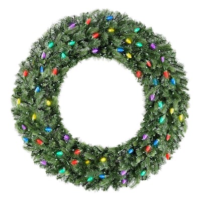 48 in. Royal Grand Spruce Pre-lit LED Artificial Christmas Wreath with Cool White and Multi Lights