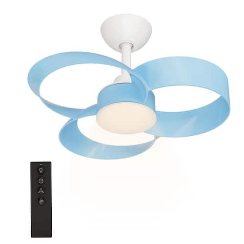 Windora 22 in. Indoor White Ceiling Fan with Blue Blade Dimmable Integrated LED Light and Remote Control Ceiling Fans