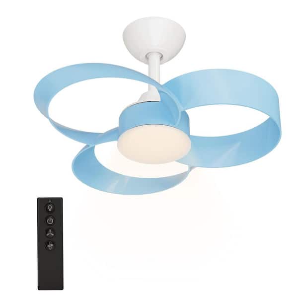 Breezism Windora 22 in. Indoor White Ceiling Fan with Blue Blade Dimmable Integrated LED Light and Remote Control