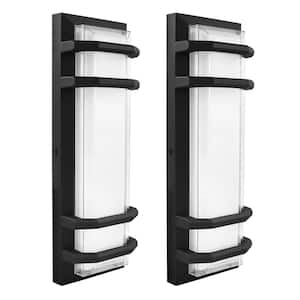 15.75 in Black Outdoor LED Wall Sconce Light Fixture 3CCT 3000K-5000K 15-Watt ETL Listed IP65 Waterproof (2-Pack)