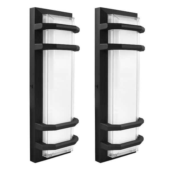 LUXRITE 15.75 in Black Outdoor LED Wall Sconce Light Fixture 3CCT 3000K-5000K 15-Watt ETL Listed IP65 Waterproof (2-Pack)