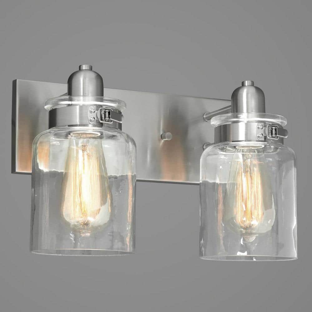 Calhoun Collection 13-1/4 in.2-Light Brushed Nickel Clear Glass Farmhouse Urban Industrial Bathroom Vanity Light price history on PriceWatchPro