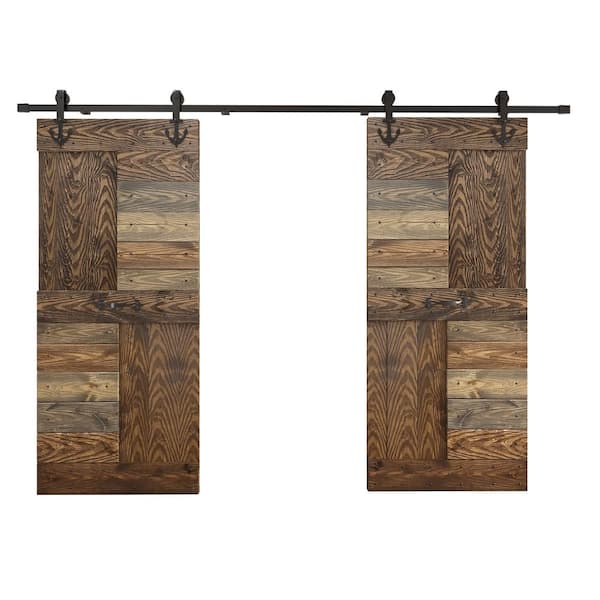 COAST SEQUOIA INC S Series Embossing 72 in. x 84 in. Dark Multi DIY Knotty Wood Double Sliding Door with Hardware Kit