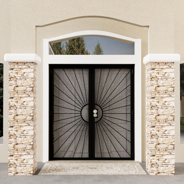 72 in. x 80 in. Universal/Reversible Hinging Black Surface Mount Steel Security Door with Perforated Metal Screen (Lock)