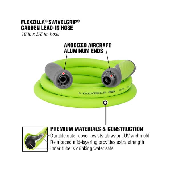 Flexzilla 5/8 in. x 10 ft. ZillaGreen SwivelGrip Lead-In Garden