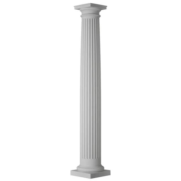 10 in. Dia x 10 ft. H EnduraStone Fluted Column, Round FRP Architectural Taper, Tuscan Cap and Base,Plan D: Split in 1/2