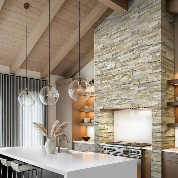 Golden Honey Ledger Panel 6 in. x 24 in. Splitface Quartzite Wall Tile (6 sq. ft. /case)