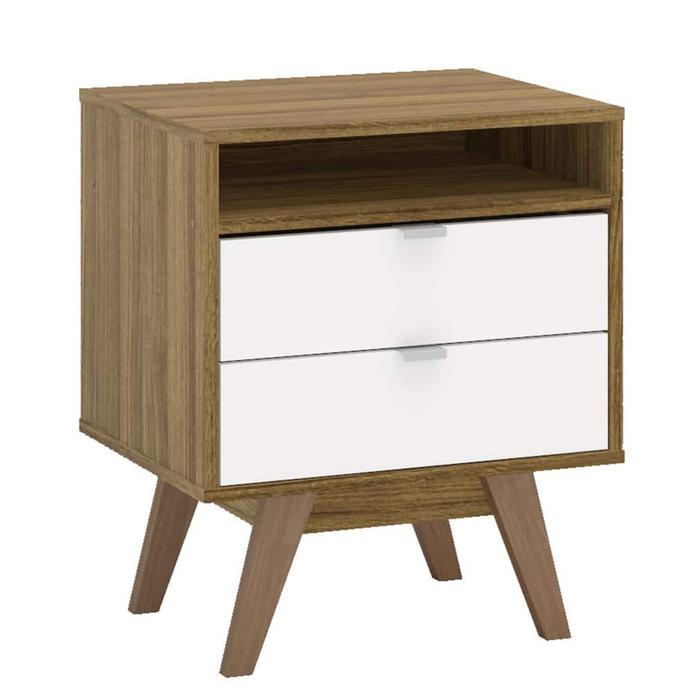 Montreal White and Walnut 2-Drawer Side Table