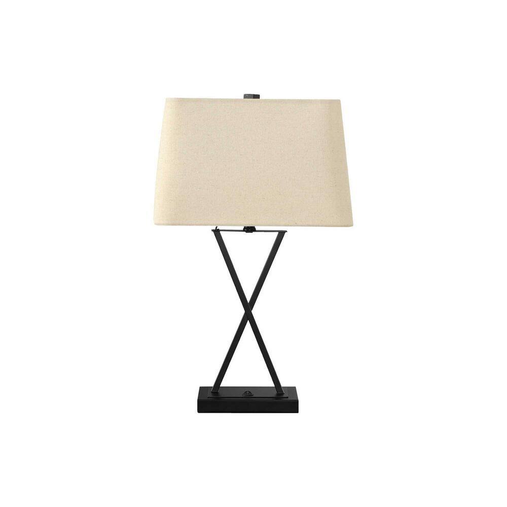 Transitional 25 in. H Table Lamp with Beige Shade, USB Port Included, Black Metal price history on PriceWatchPro