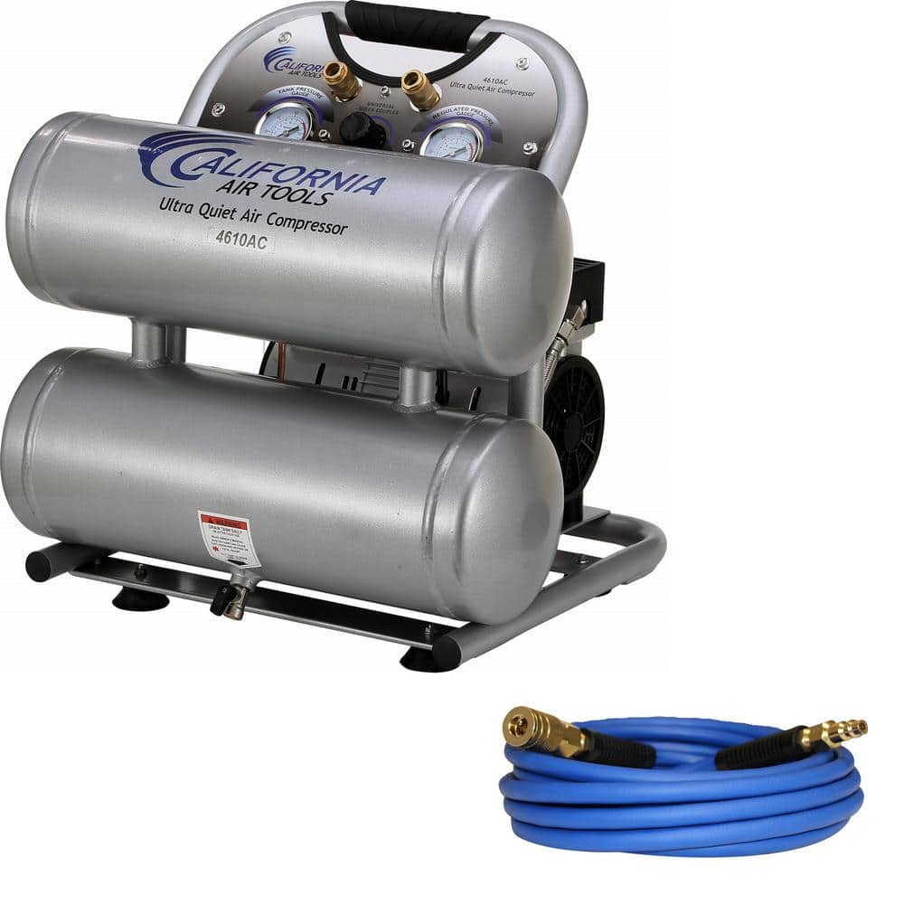 California Air Tools Ultra Quiet Oil-Free 4.6 Gal. Hp 120 PSI Electric  Aluminum Twin Air Compressor with 25 ft. Air Hose CAT-4610ACH The Home  Depot