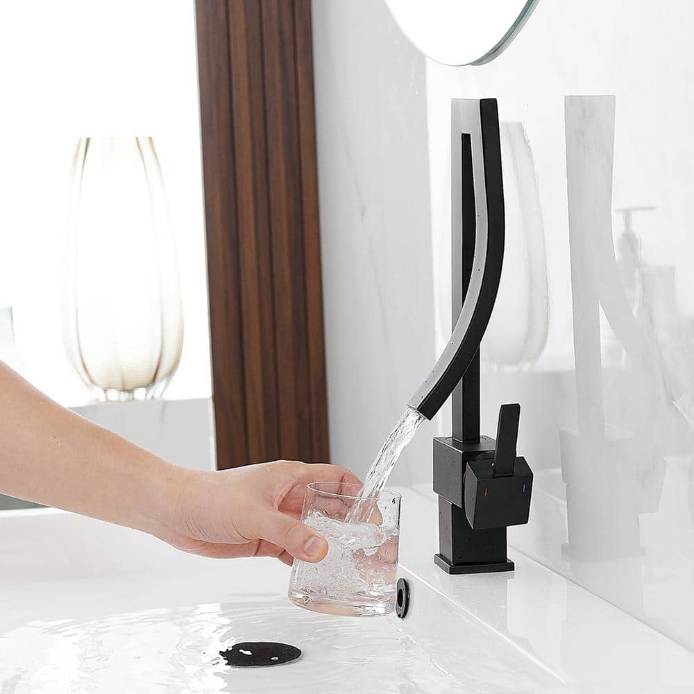 Matte Black Modern High-Arc Single Handle Bathroom Faucet