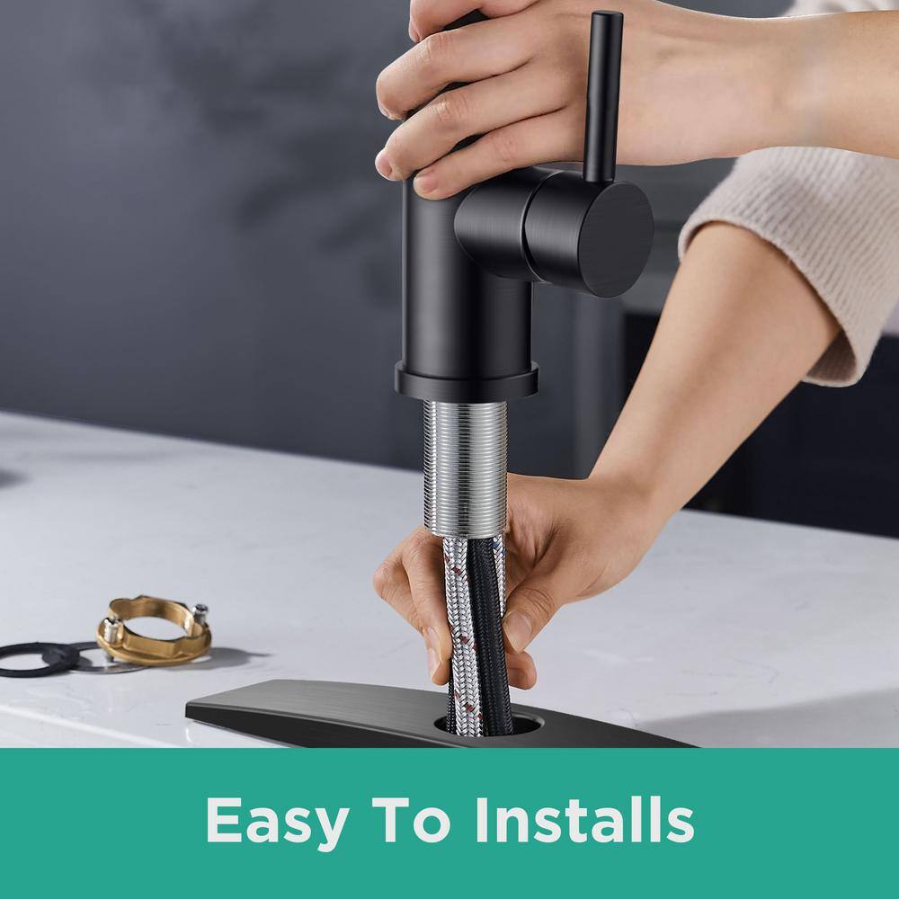 Matte Black Single Handle Pull Down Kitchen Faucet with Soap Dispenser